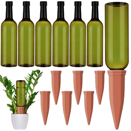 Teenyyou terracotta self-watering spikes inserted into soil to regulate moisture for indoor plants.