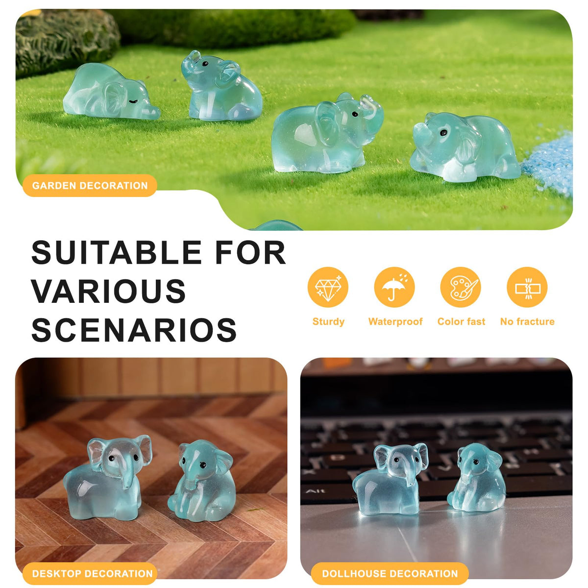 Teenzee elephant miniatures crafted from durable resin for lasting play.
