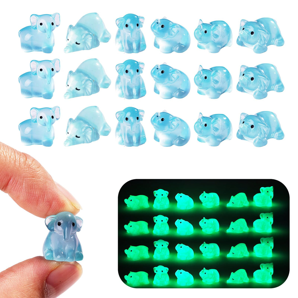 Teenzee elephant miniatures in packaging box for easy gifting and storage.