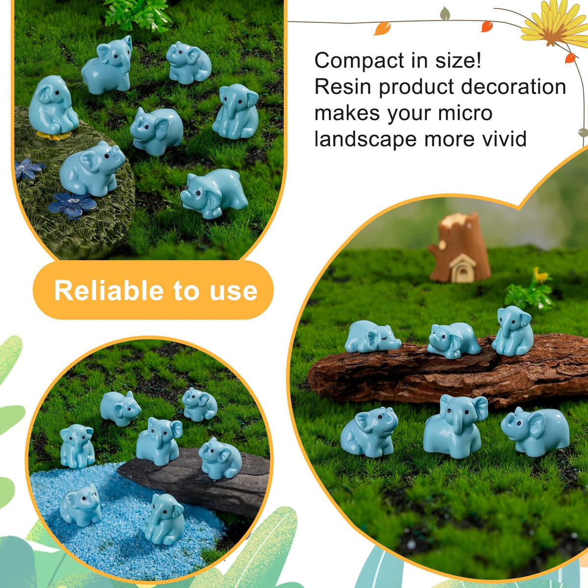 Durable resin elephants ideal for fairy gardens and dioramas