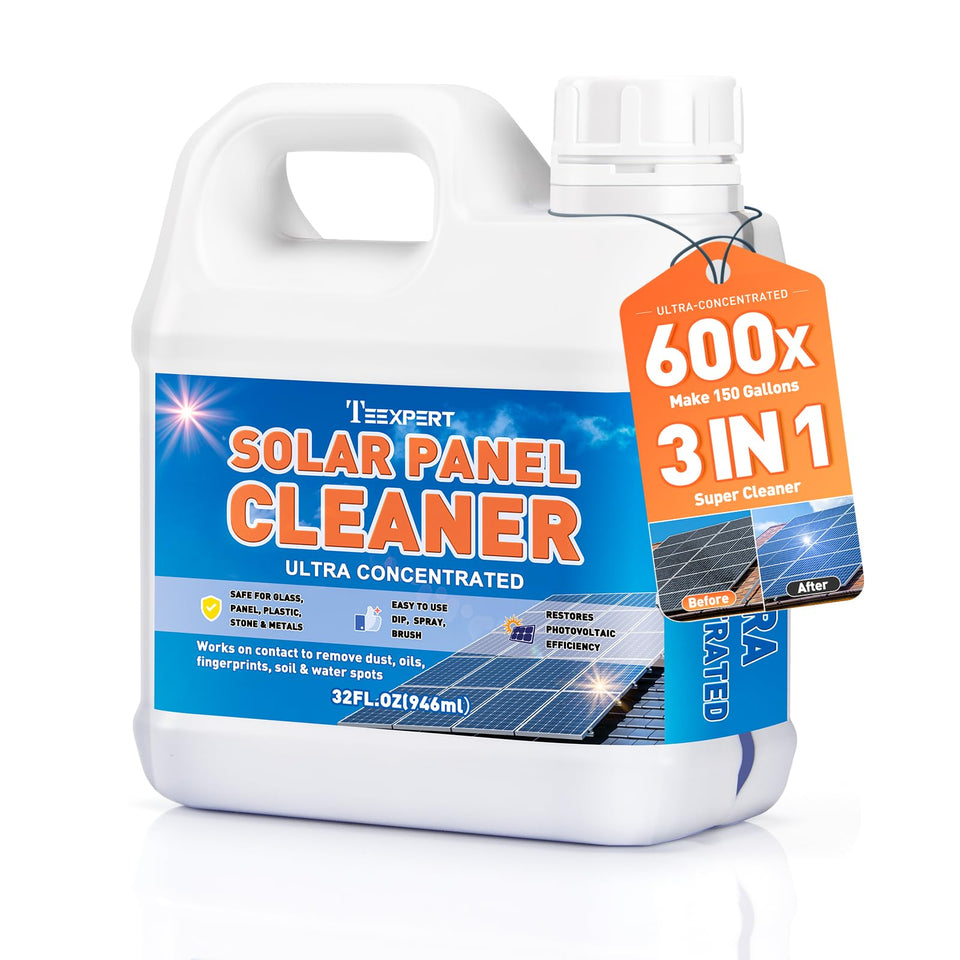 Teexpert Solar Panel Cleaner bottle pour demonstrates easy dilution for large-area cleaning