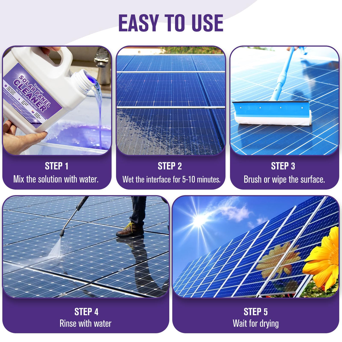 Teexpert Solar Panel Cleaner concentrate 1-gallon highlights value and bulk cleaning power.
