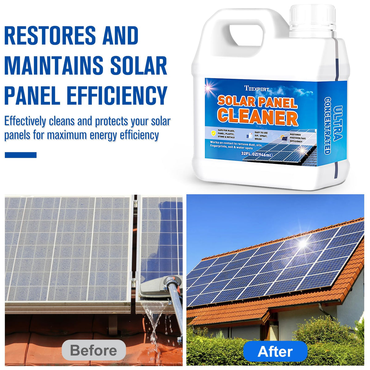 Teexpert Solar Panel Cleaner spray-action enables quick, streak-free surface cleaning