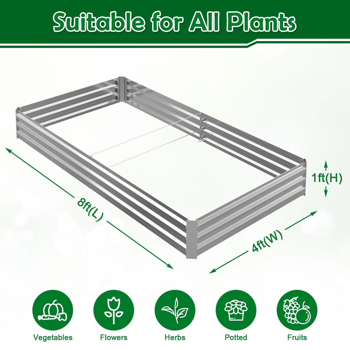Tegarbed 8x4ft layout on lawn highlighting ample growing space for vegetables and herbs