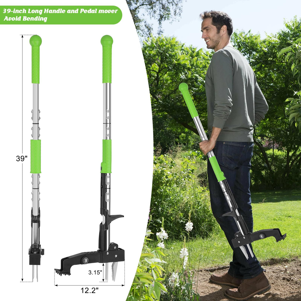 Tegarbed four-claw stainless steel weeder grips weeds at the root.