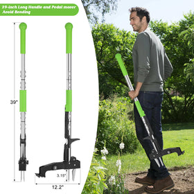 Tegarbed four-claw stainless steel weeder grips weeds at the root.