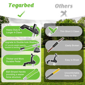 Tegarbed stand-up weeder shown for comfortable, kneel-free gardening.