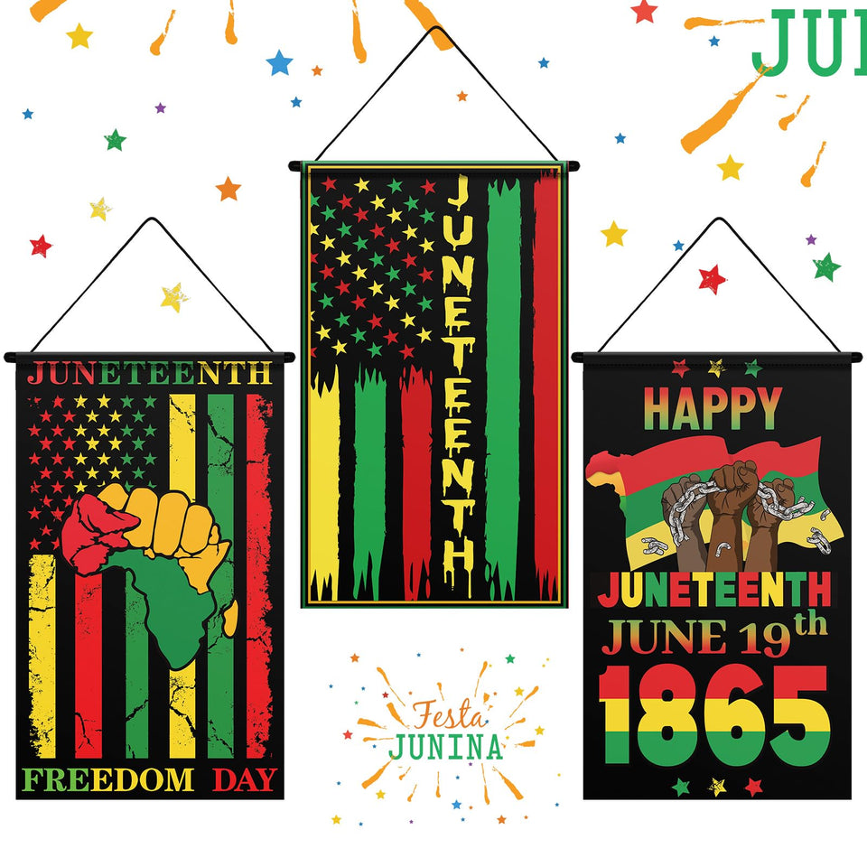 Tegeme 3pc Juneteenth door banner set ready to brighten entryways for celebrations.