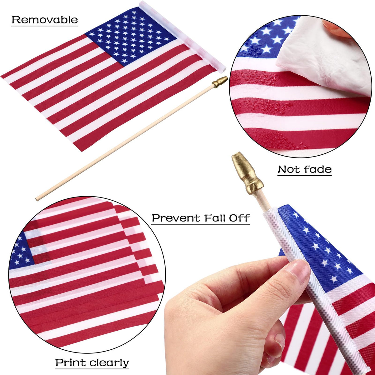 Tegeme 4x6 inch American flag print with stars and stripes for decor.