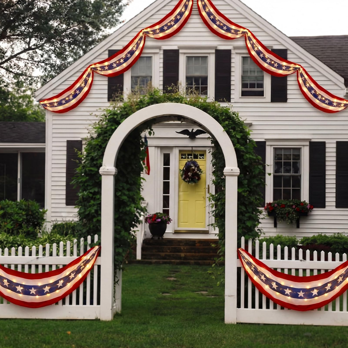 Tegeme porch decorating idea with bright patriotic accent