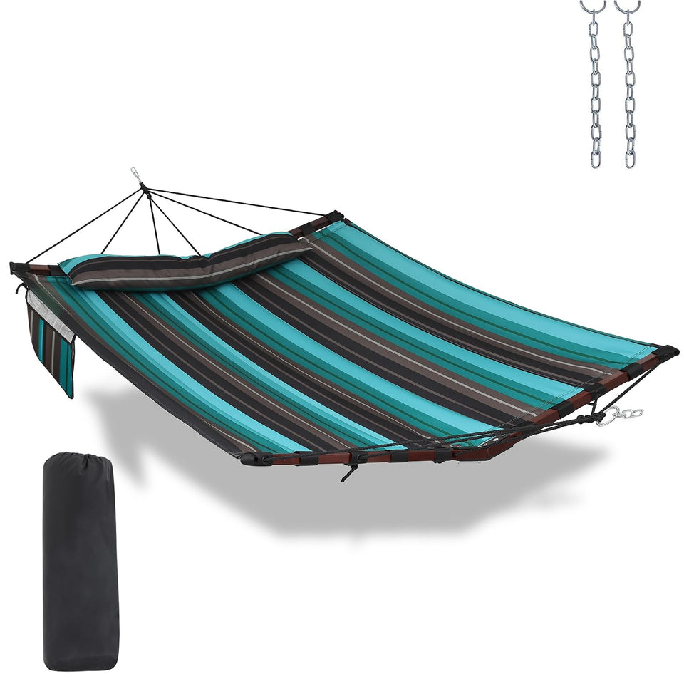 TEGERDEGER 12ft hammock teal stripes bed offers spacious outdoor comfort for two.