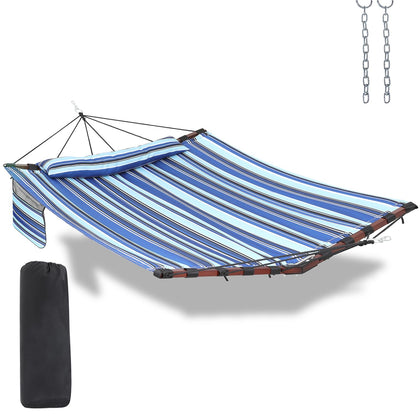 TEGERDEGER hammock 12ft two-person blue stripes for outdoor lounging with stable comfort.