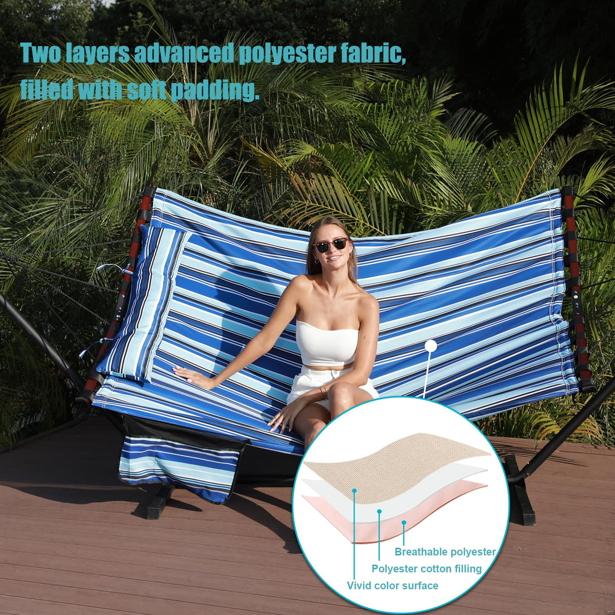 TEGERDEGER quilted fabric delivers plush comfort and easy outdoor care.