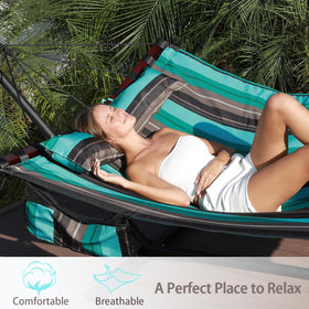 TEGERDEGER hammock with V-shaped spreader bar stabilizes balance for safe lounging.