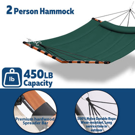 TEGERDEGER weather-resistant fabric on a dark green hammock for year-round enjoyment.