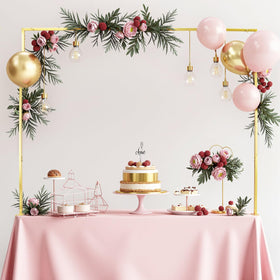 TEKCHIC over-the-table stand with a gold arch for elegant wedding backdrops.