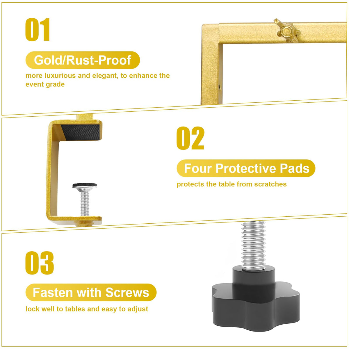 TEKCHIC widened clamps guard surfaces with EVA pads during events.