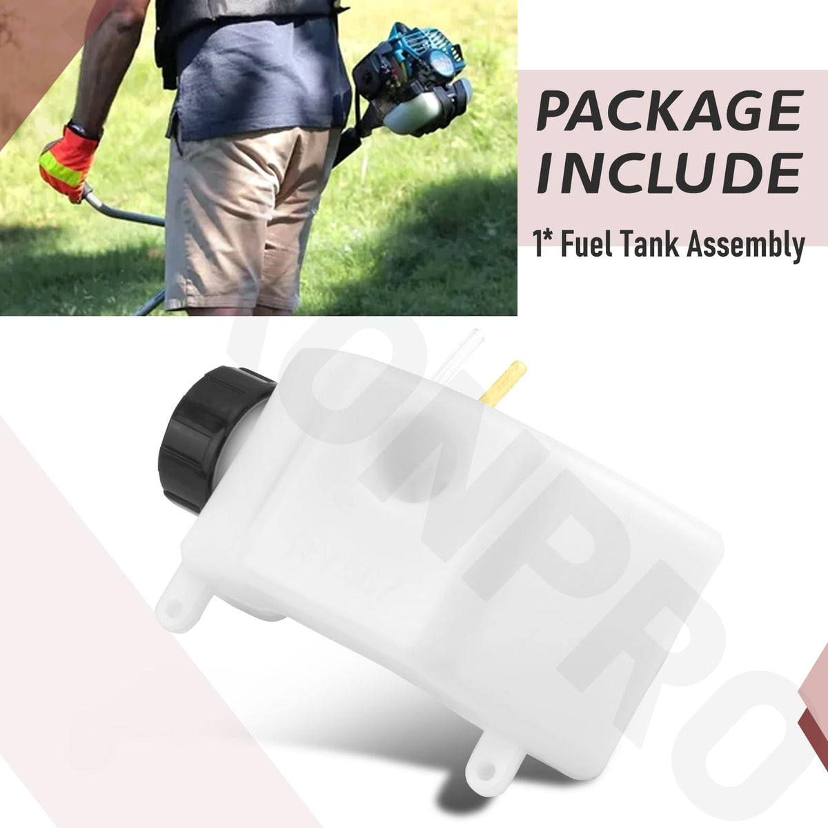 TEKONPRO fuel tank assembly closeup, showcasing quality construction and easy replacement.