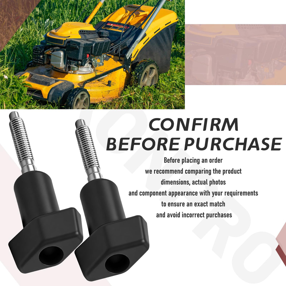 TEKONPRO easy replacement steps for lawn mower knobs.