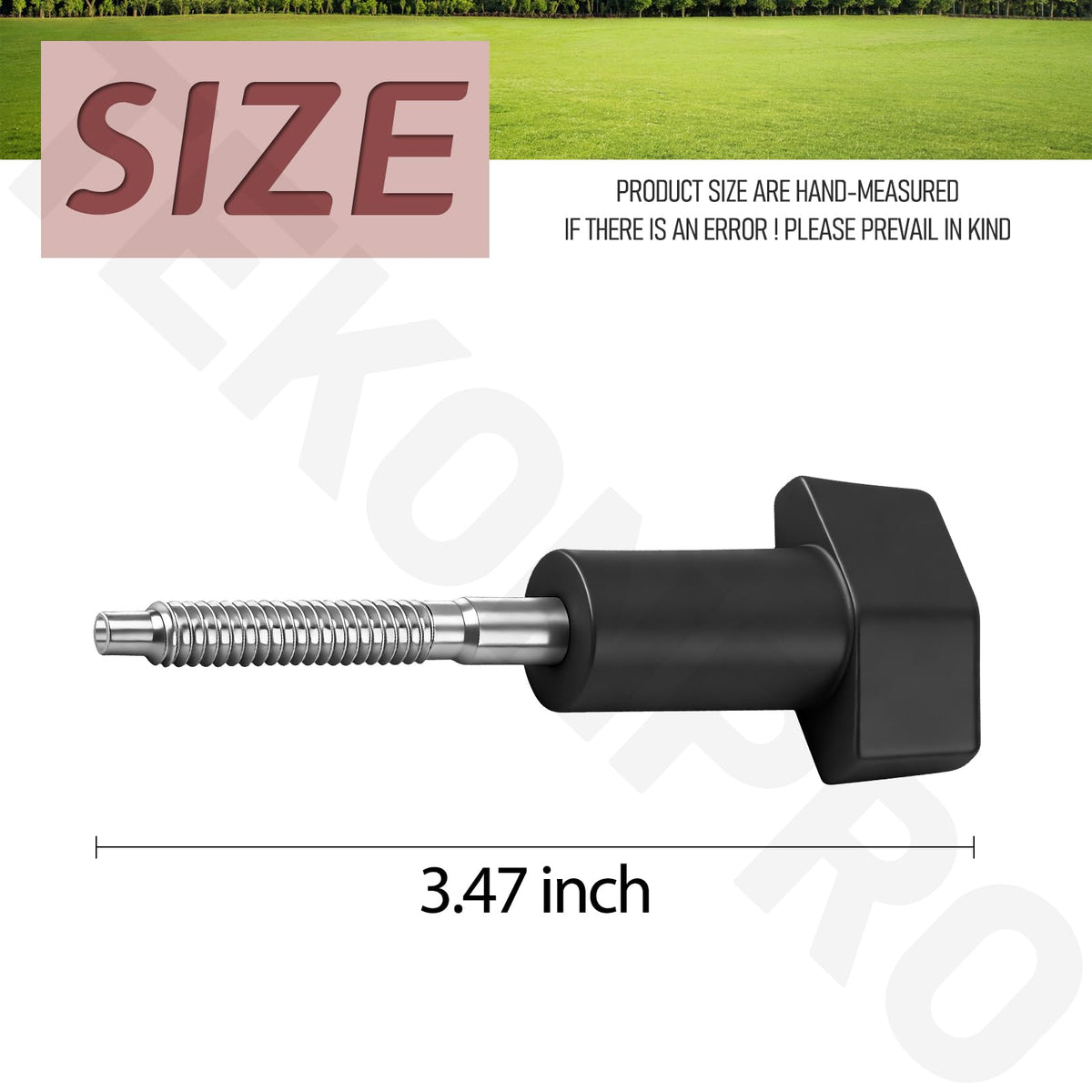 TEKONPRO wing knob mounted on mower for easy control.