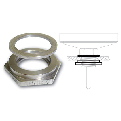 Tel-Tru installation kit with lock nut and washer for secure half-inch NPT thermometer fittings.