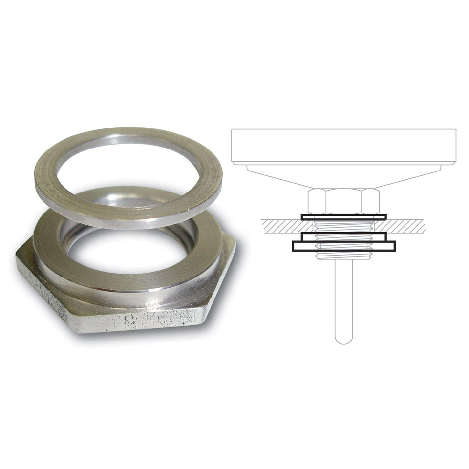 Tel-Tru installation kit with lock nut and washer for secure half-inch NPT thermometer fittings.