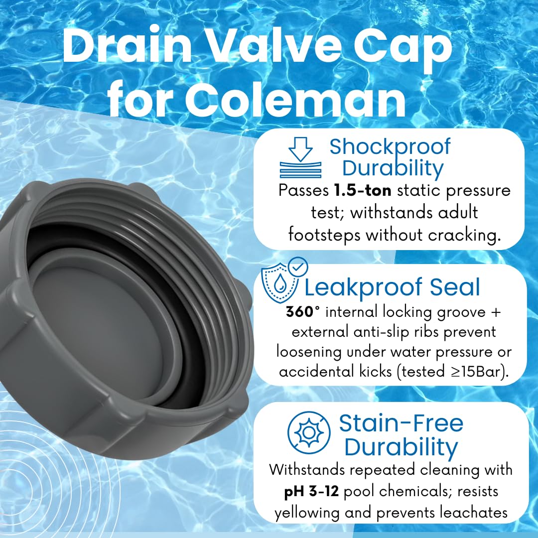 Telehybrid heavy-duty drain cap made of durable plastic resists cracking and UV exposure for long outdoor use.