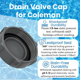 Telehybrid heavy-duty drain cap made of durable plastic resists cracking and UV exposure for long outdoor use.