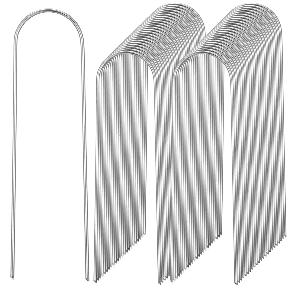 Telooco 150-pack U Shape Stakes packshot secures irrigation lines with durable steel.