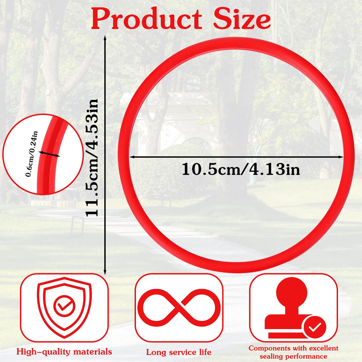 Telooco red seal ring; inner diameter 10.5 cm for snug compatibility and reduced spills.
