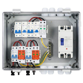 Temank PV Combiner Box IP65 housing with a transparent inner view.