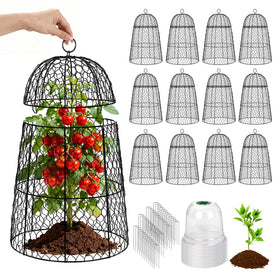 TEMFAR 12-pack XL garden cloches assembled on beds for seedling protection