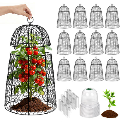 TEMFAR 12-pack XL garden cloches assembled on beds for seedling protection