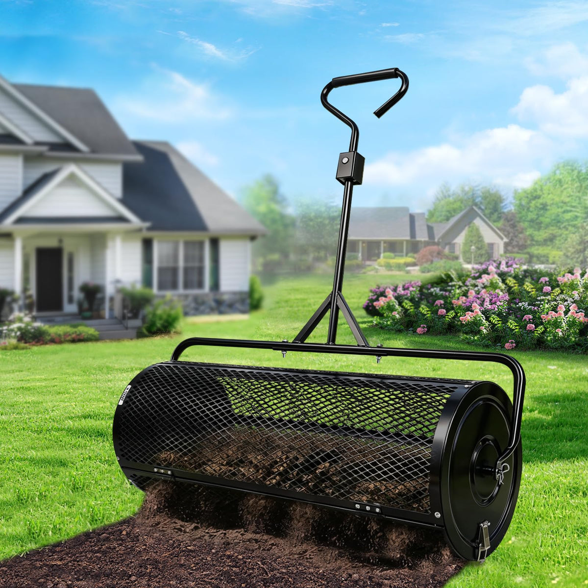 TEMFAR compost spreader 44in in push tow mode for even coverage