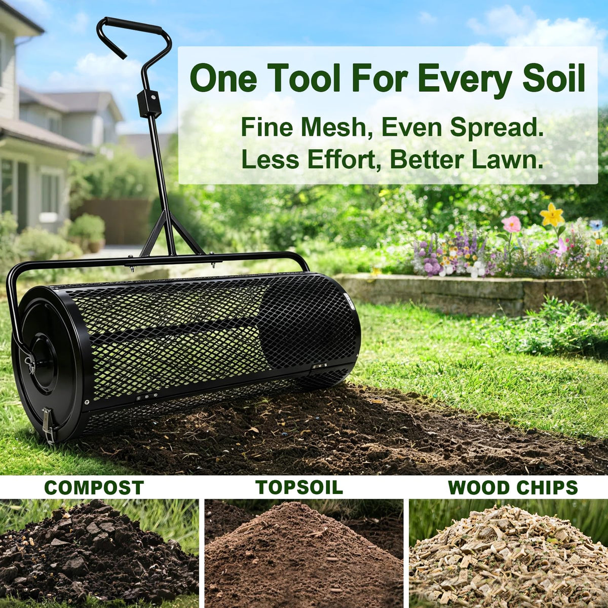 TEMFAR in use outdoors evenly spreading material across a lawn
