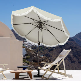 Tempera umbrella with rust-free aluminum rod delivers durable poolside shade.
