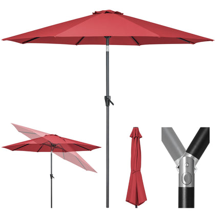 Tempera 9ft umbrella canopy close-up highlights fade-resistant fabric and UV protection.