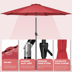 Tempera 9ft umbrella crank tilt shows easy adjustment for sun throughout the day.
