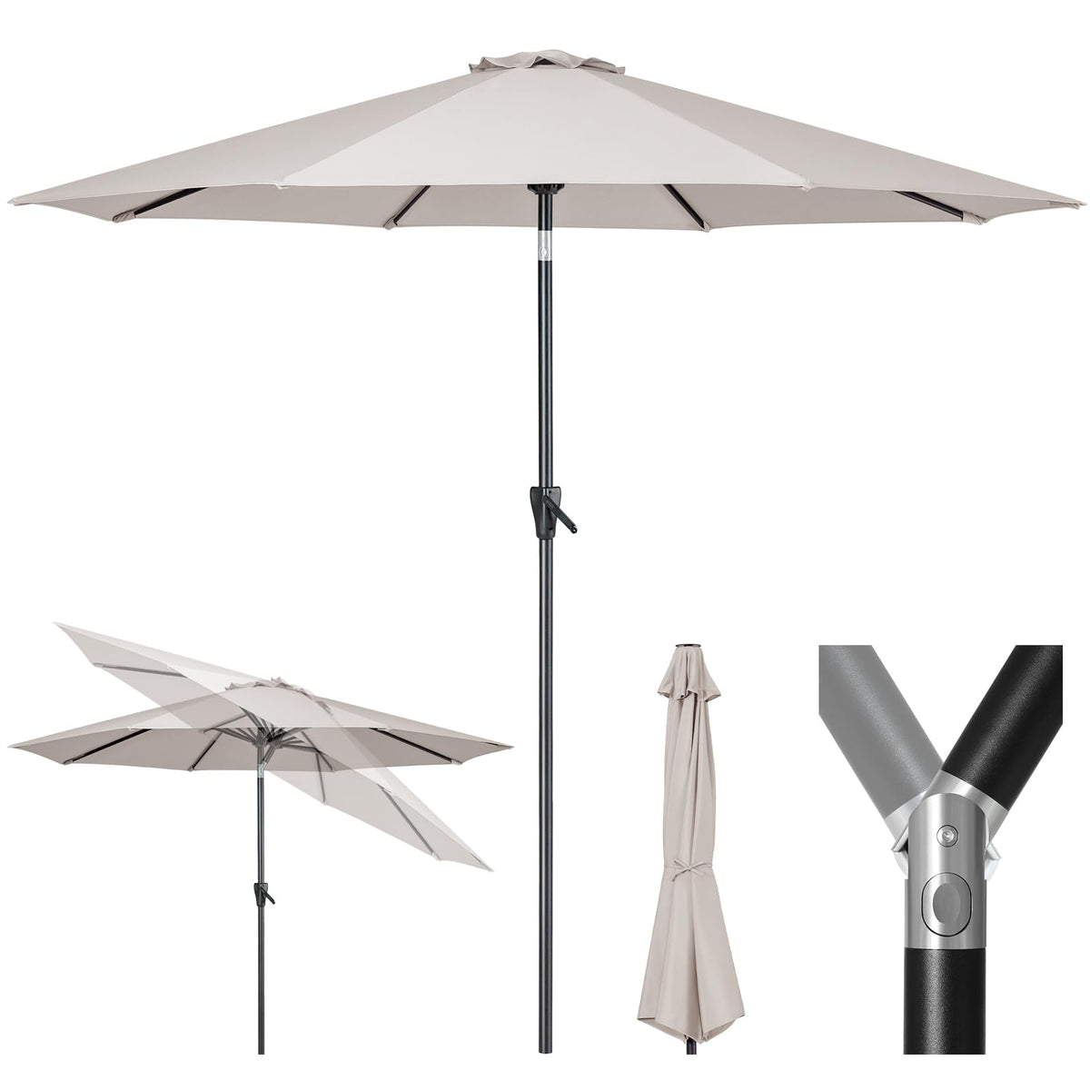 Tempera 9ft patio umbrella with push-button tilt shading your outdoor dining space