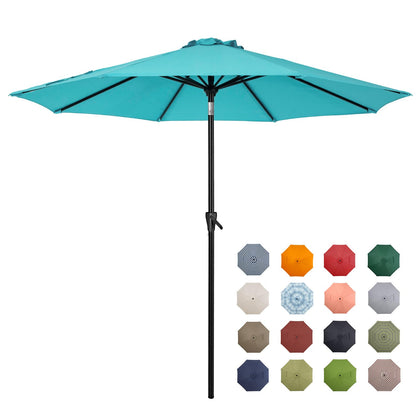 Tempera 9ft turquoise patio umbrella with tilt and crank for easy sun protection.