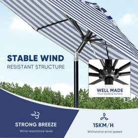 Tempera blue and white stripe canopy adds classic outdoor style