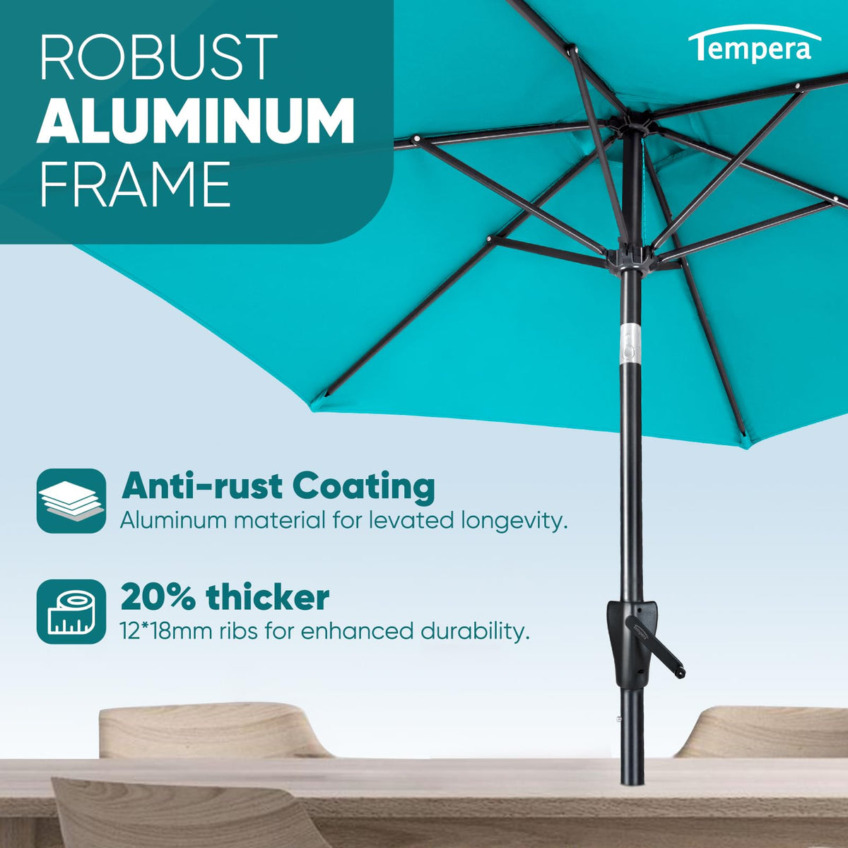 Tempera turquoise fade-resistant canopy with UV protection.