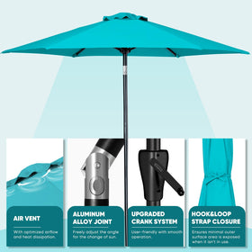 Tempera turquoise wind-proof system with rust-resistant aluminum mast for durability.