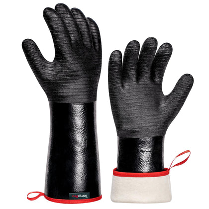TempPro 932°F gloves shown for heat resistance during grilling.