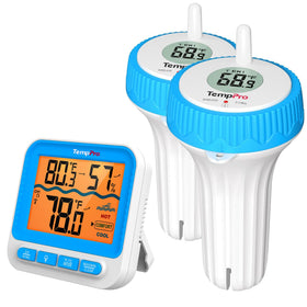 TempPro floating pool thermometer with clear display for quick readings.