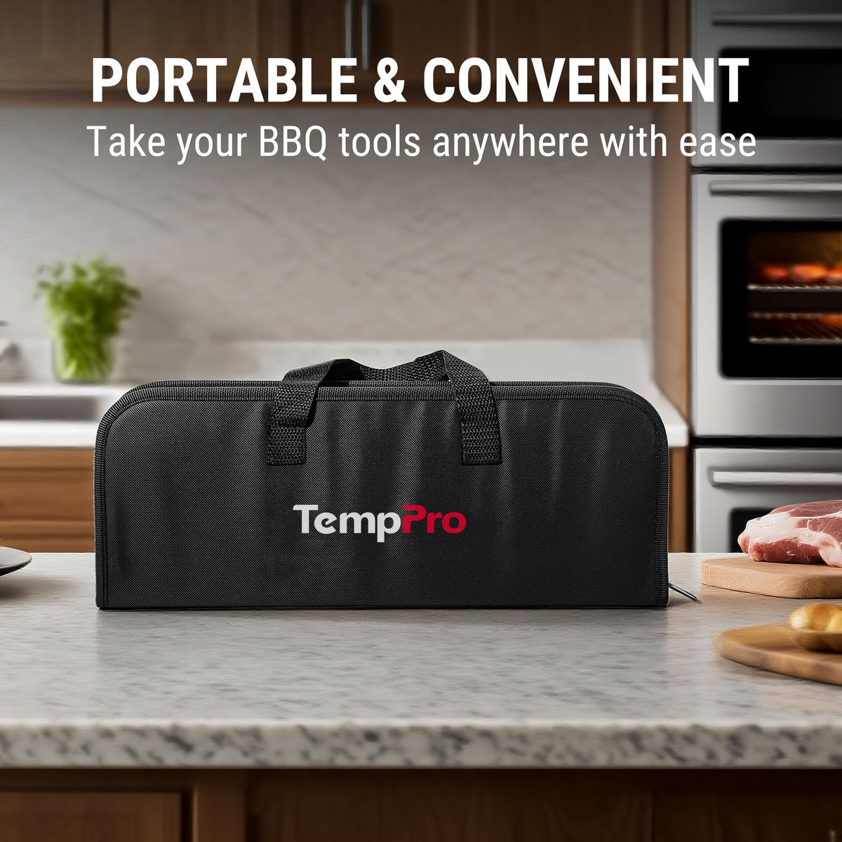 TempPro fork with sturdy tines for clean cuts and secure meat handling.