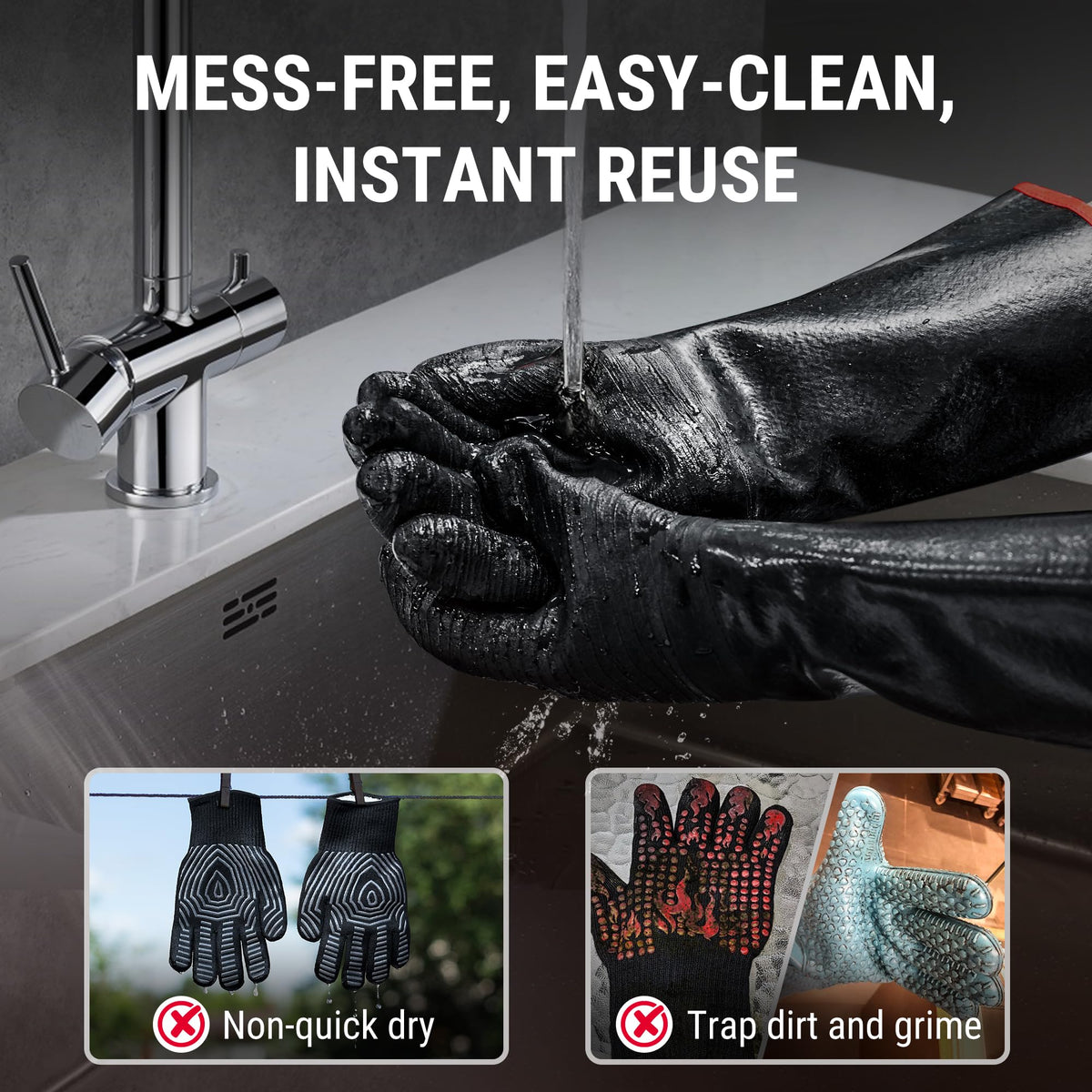 TempPro gloves feature a hanging loop for easy kitchen storage.
