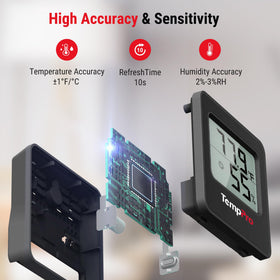 TempPro TP157 face icons indicate DRY, COMFORT, or WET conditions.