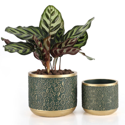 Ten-stone 6-inch cement planter with drainage hole for indoor plants.