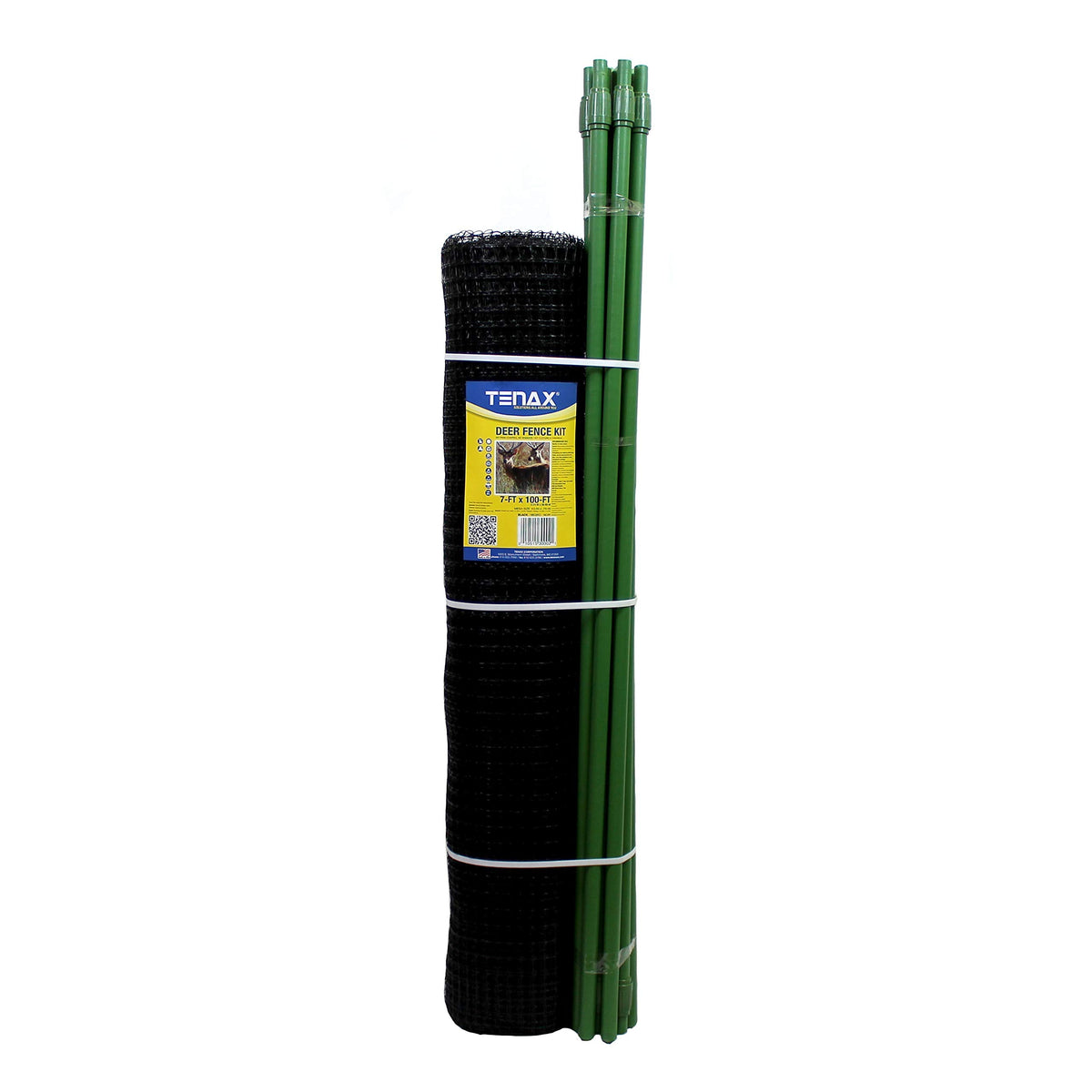 TENAX deer fence kit spans 7 feet by 100 feet for garden protection.